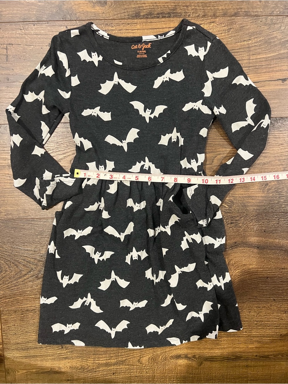 Cat & Jack Black Bat Print Long Sleeve Girls Dress